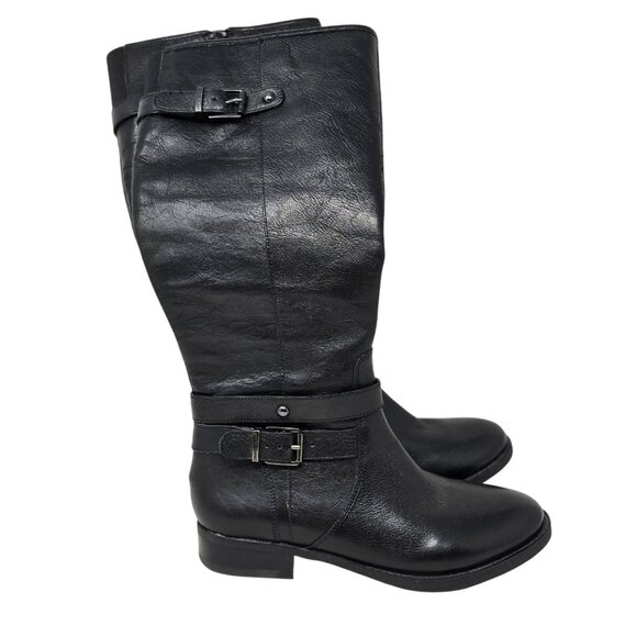 Arturo Chiang Black Leather Riding Boots With Buckle & Side Zipper 7.5 - Picture 1 of 12